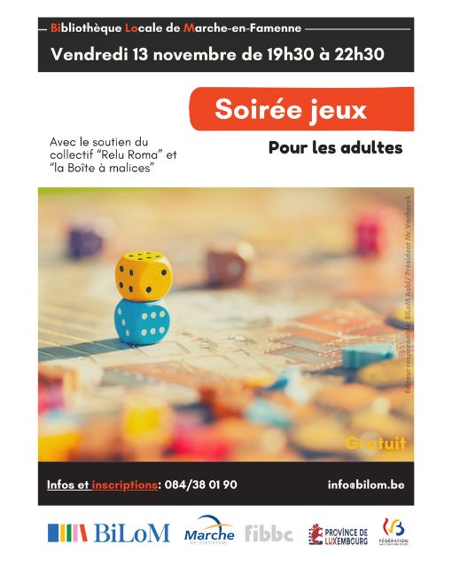 Illustration : Soirée jeux adulte - 13 novembre 2026